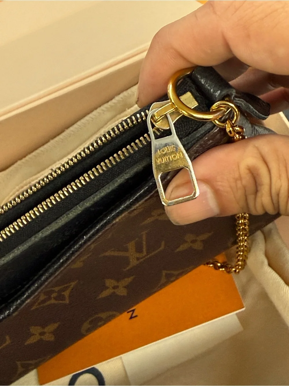 Louis Vuitton Brown Monogram Canvas Chain Shoulder Bag PALLAS clutch purse